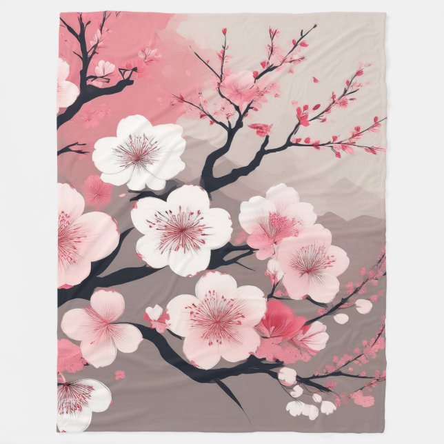 Elegant asiatisk körsbärsblomning orientalisk fleecefilt (Framsidan)