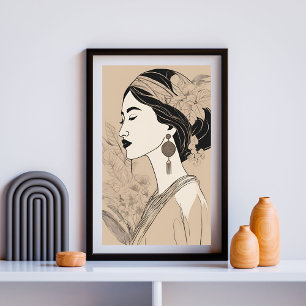 Elegant asiatisk kvinna – Botanisk minimalistisk l Poster