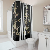 Elegant asiatisk stil svart vit randig guld bambu