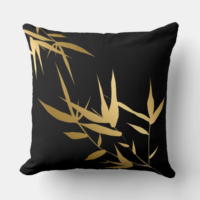Elegant asiatisk svart guld bambu 1 kudde (Framsida)