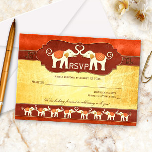 Elegant asiatisk vit elefant bröllops-RSVP-kort Inbjudningar