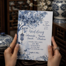 Elegant asiatiskt inspirerat bröllopsinbjudan med 