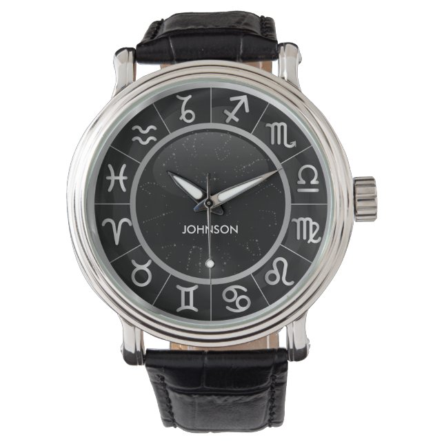 Elegant Astrologitecken - 12 zodiaksymboler Armbandsur (Framsida)