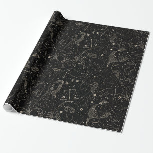 Elegant Astrology Zodiac Black/Guld Presentpapper