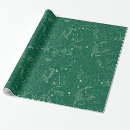 Elegant Astrology Zodiac Green/Gold Presentpapper