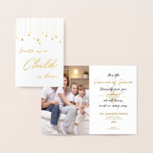 Elegant Åt oss Ett barn är Born Guld jul Folierat Kort