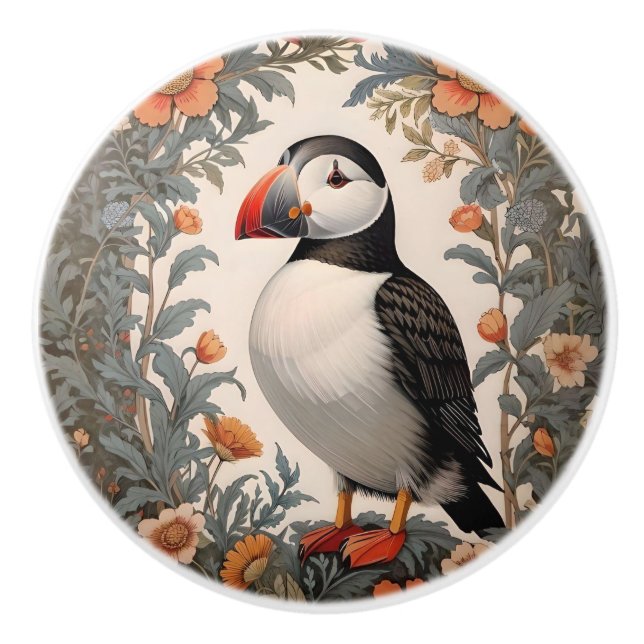 Elegant Atlantic Puffin William Morris Inspired Knopp (Framsidan)