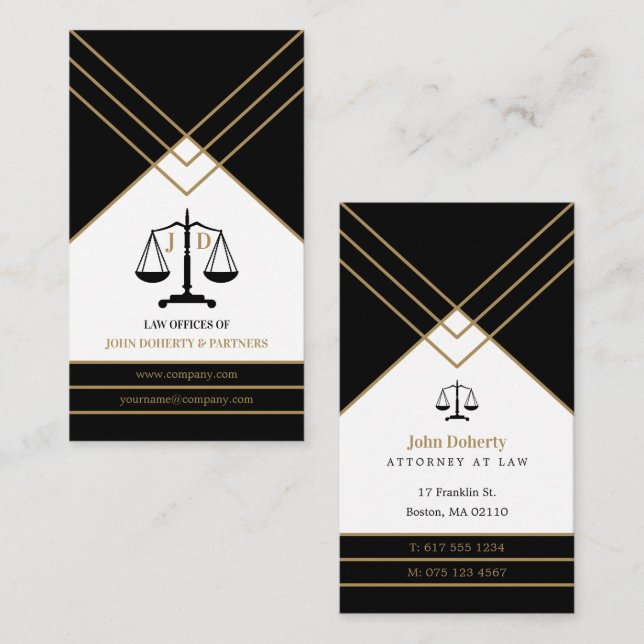 Elegant Attorney Law | Guld Black Visitkort (Fram/baksida)