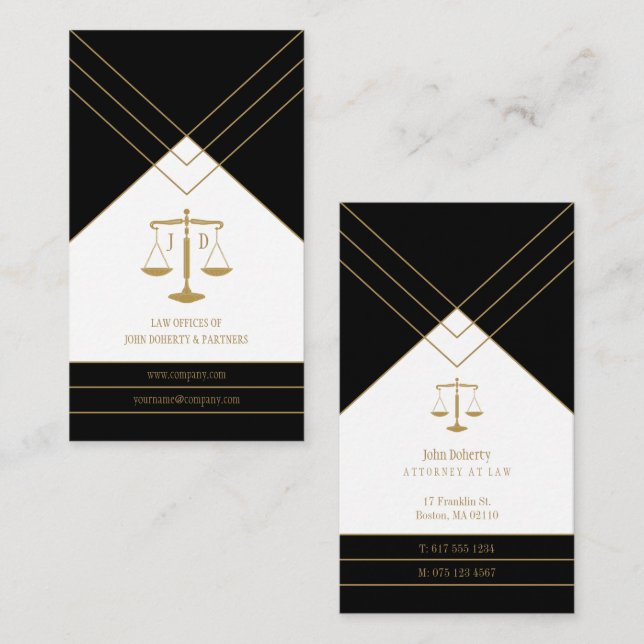 Elegant Attorney Law | Guld Black Visitkort (Fram/baksida)