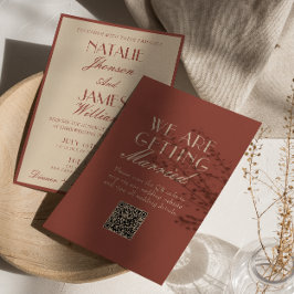 Elegant Auburn Koppar Gammalt Pengar QR-kod Bröllo Inbjudningar
