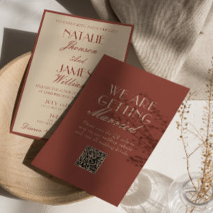 Elegant Auburn Koppar Gammalt Pengar QR-kod Bröllo Inbjudningar