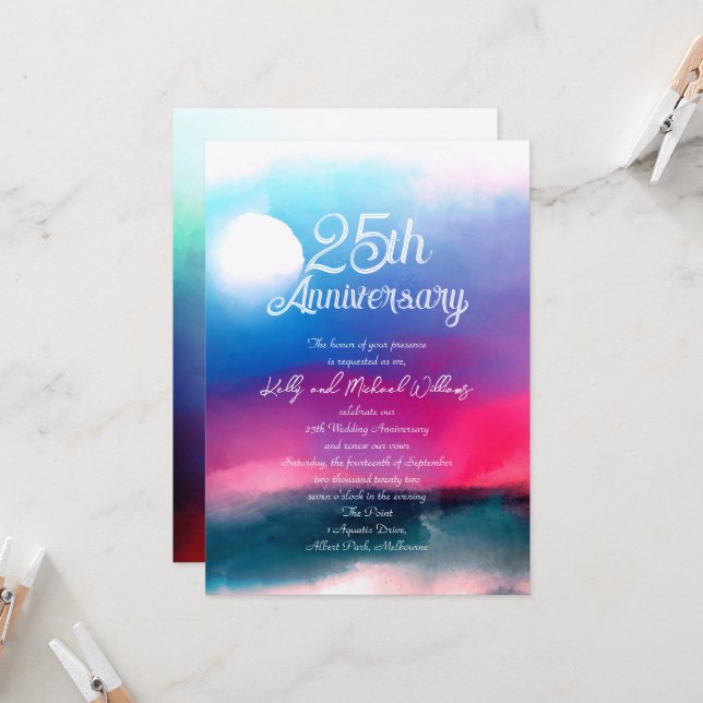 Elegant Aurora för färgning av vattenfärgen - årsd Inbjudningar (Fram/Back In Situ)