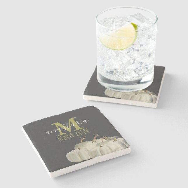 Elegant Autumn Black White Pumpkins Beauty salon Stenunderlägg (Sidan)