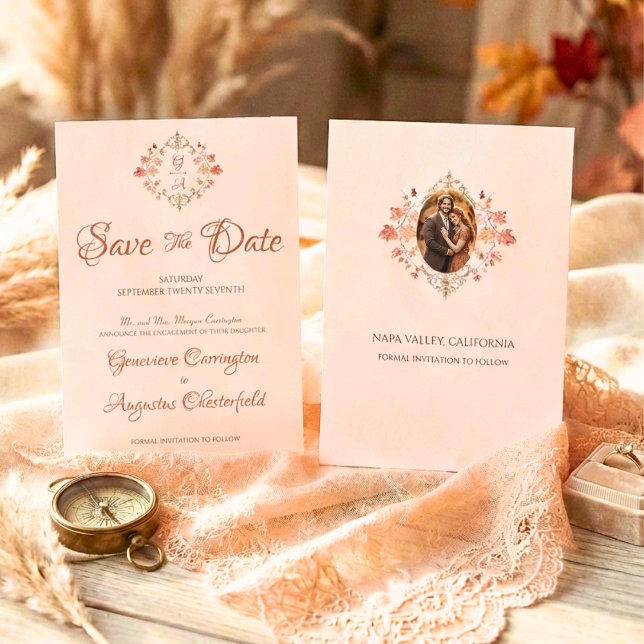 Elegant Autumn Engagement Announcement Save Date Spara Datumet (Skapare uppladdad)