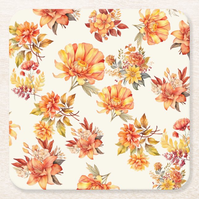 Elegant Autumn Floral Underlägg Papper Kvadrat (Framsidan)