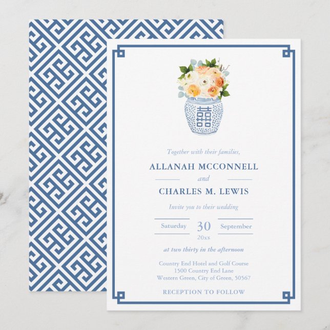 Elegant Autumn Flowers Ginger Burk Bröllop Inbjudningar (Fram/baksida)