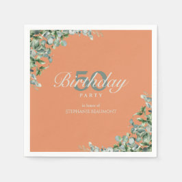 Elegant Autumn Green Flower Women's 50th Birthday  Pappersservett