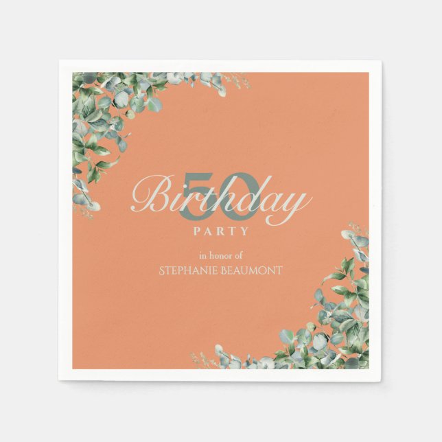 Elegant Autumn Green Flower Women's 50th Birthday  Pappersservett (Framsidan)