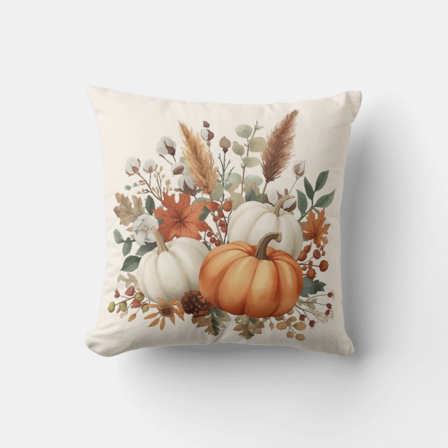 Elegant Autumn Pumpkin Bouquet Throw Pillow Kudde (Framsida)