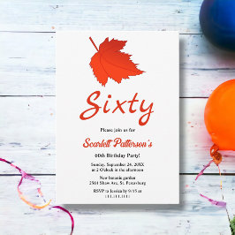 Elegant Autumn Red Lövs Boho faller 60:e födelseda Inbjudningar