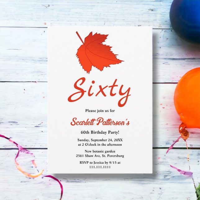 Elegant Autumn Red Lövs Boho faller 60:e födelseda Inbjudningar (Skapare uppladdad)