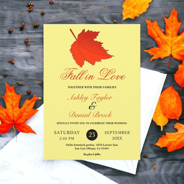 Elegant Autumn Red Lövs Boho Gult Fall Wedding Inbjudningar (Skapare uppladdad)