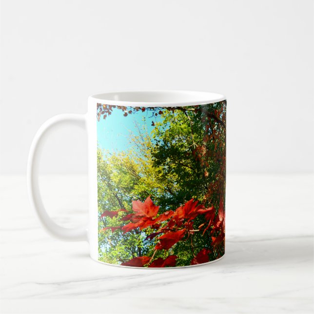 Elegant Autumn träd red rosa löv Kaffemugg (Vänster)