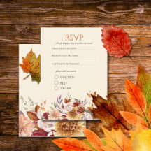 Elegant Autumn Watercolor Floral Wedding RSVP 