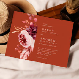 Elegant Autumn Watercolor Terracotta Bröllop Inbjudningar