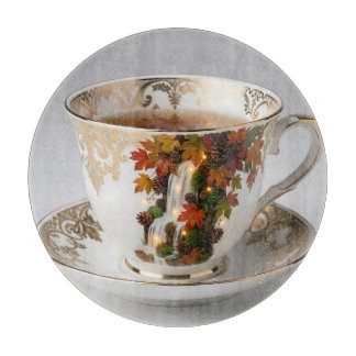 Elegant Autumn Waterfall Teacup Gold Trim