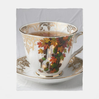 Elegant Autumn Waterfall Teacup Gold Trim Fleecefilt