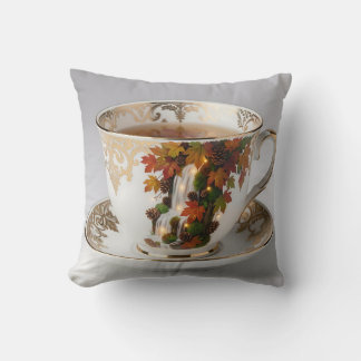 Elegant Autumn Waterfall Teacup Gold Trim Kudde