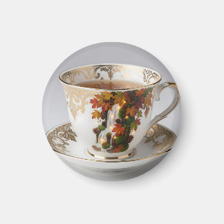 Elegant Autumn Waterfall Teacup Gold Trim Magnet