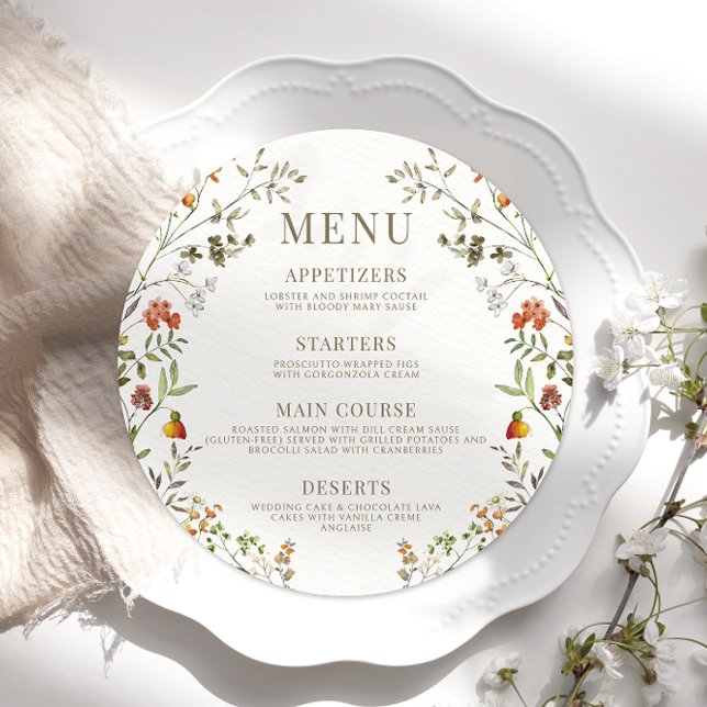 Elegant Autumn Wildbloms Fall WedRound Menu Meny (Skapare uppladdad)