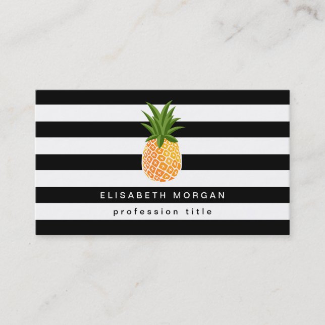 Elegant av ananas Logotyp Svartvit Rand Visitkort (Framsida)