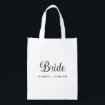 Elegant av anpassningsbar Bride Gifts- - köp vit Återanvändbar Påse<br><div class="desc">Calligraphy Script Text Namn Elegant Modern Anpassade Template Womens Bridesmaid Bride Bröllop Bachelorette Gifts White Reusable Shopping Matkasse.</div>
