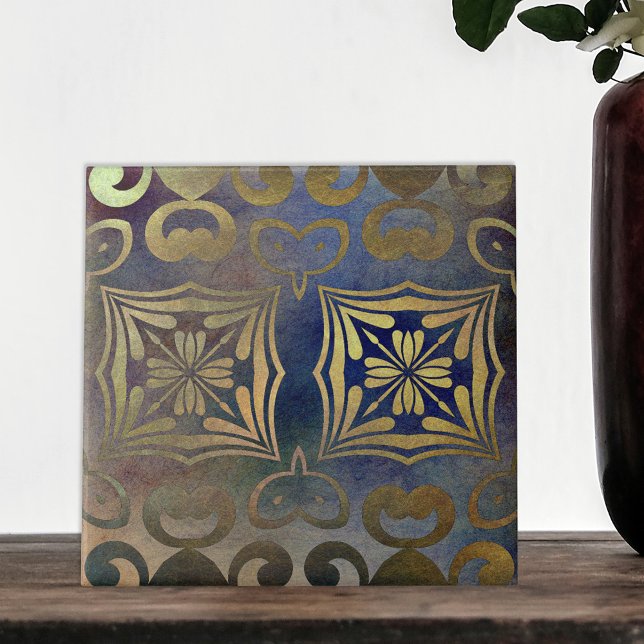 Elegant av antika Vintagar koppar och blåmosaik Kakelplatta (Skapare uppladdad)