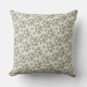 Elegant av Beige och Sage Grönt Blommigt Vines Pat Kudde
