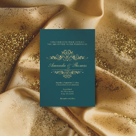 Elegant av bensin grönt  golden ornament bröllop inbjudningar