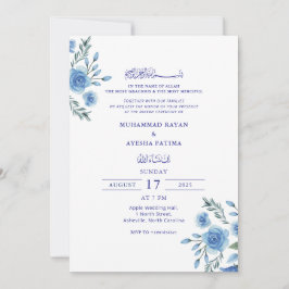Elegant av blå Blommigt Nikkah Arabiska Islamiska Inbjudningar