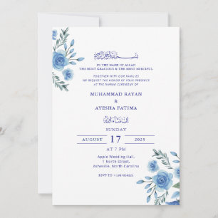 Elegant av blå Blommigt Nikkah Arabiska Islamiska Inbjudningar