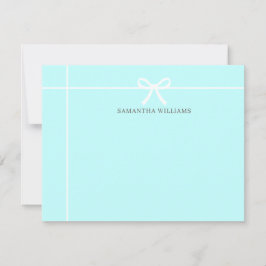 Elegant av blått band (Teal Blue White Ribbon Bow  Anteckningskort