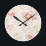 Elegant av  Blommigt för rosa Rund Klocka<br><div class="desc">En vacker dekoratklocka för hemmet eller kontoret. Rosa pastel-blommönster. Så söt.</div>