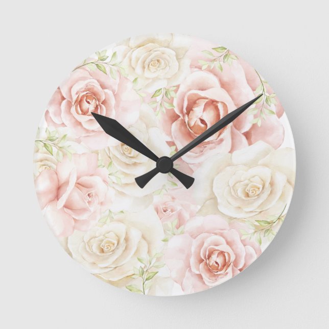 Elegant av  Blommigt för rosa Rund Klocka (Framsida)