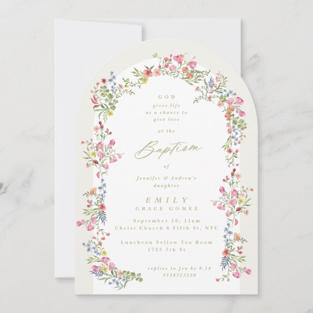 elegant av blommigt Sommarbaptism Inbjudningar (Framsida)