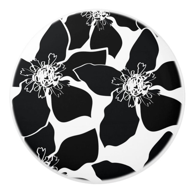 Elegant av Blommigten Black & White Modern Flowers Knopp (Framsidan)