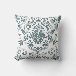 Elegant av Blommönstret Sage Blue and White Damask Kudde