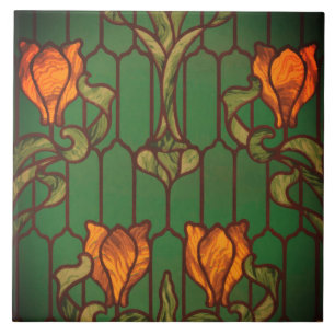 elegant av blommor av glasblommigt art nouveau kakelplatta