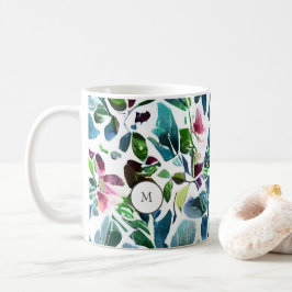 Elegant av botaniska blommor i vattenfärg med mono kaffemugg