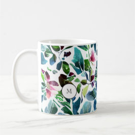 Elegant av botaniska blommor i vattenfärg med mono kaffemugg